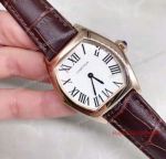 Fake Cartier Tortue 24mm Watch Rose Gold White Face Brown Leather Band